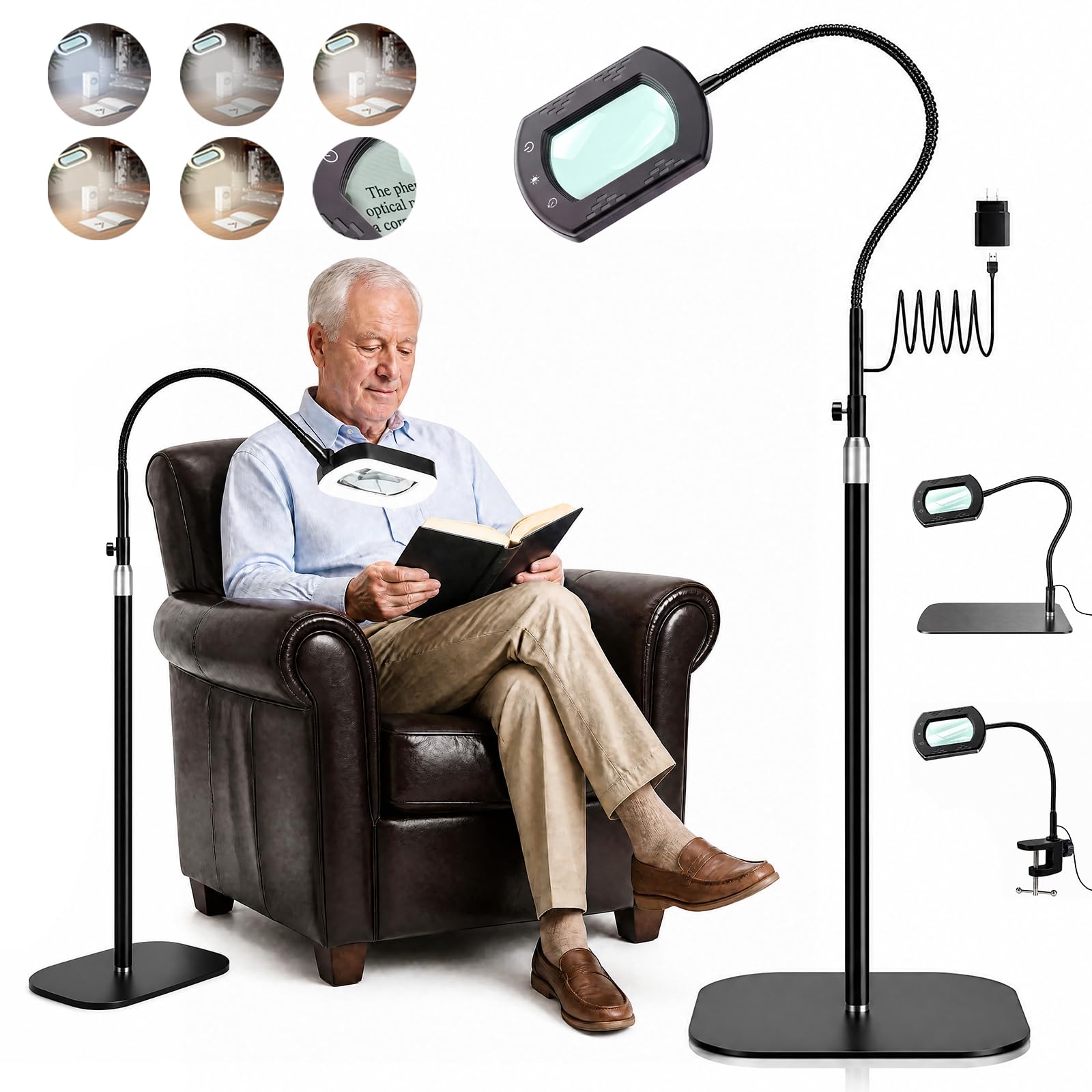 Loupe de lecture mains libres à intensité variable pour salon