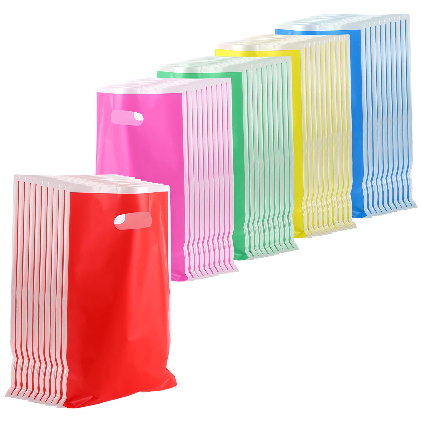 ASelected 100 PCS Colorful Party Bag, 16x25cm Plastic Small Party Bags 5 Colors, Sweet Bags for Party,Gift Goodies Bags,Goodie Favor Bags with Handle for Birthday