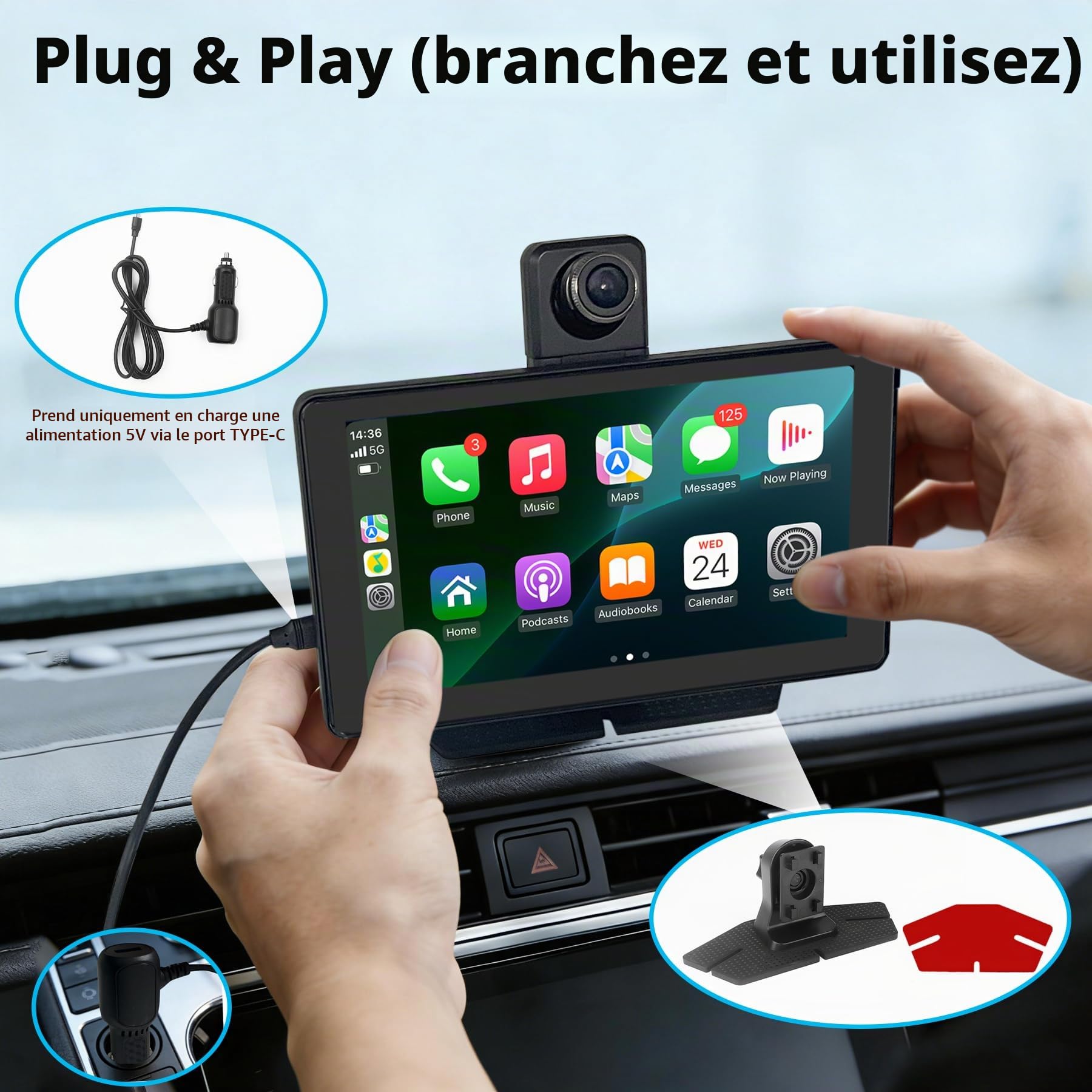 Ecran Voiture 7 Pouces avec Carplay et Android Auto sans Fil