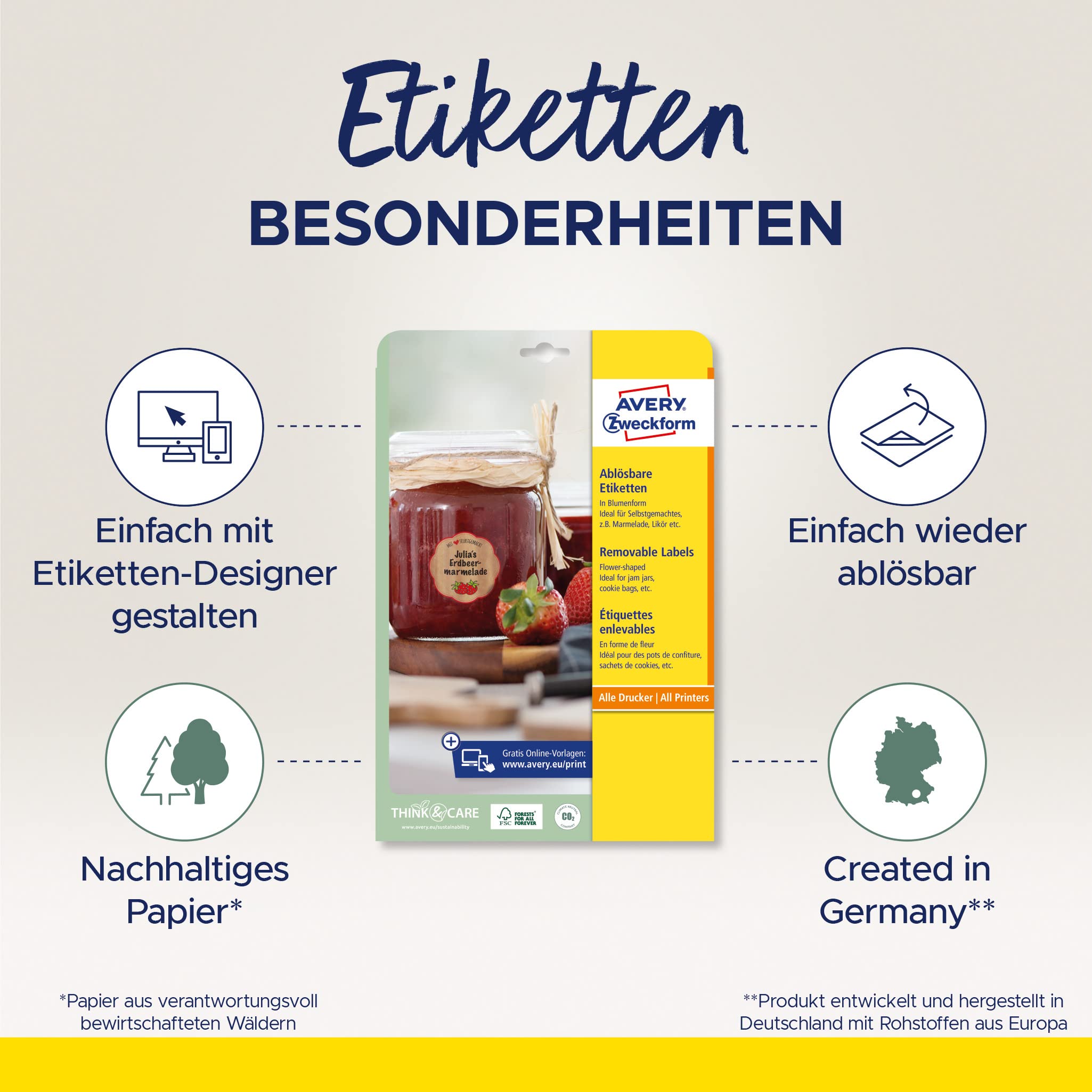 AVERY Zweckform Bloemvormige Etiketten 5084 – 240 Stuks, Verwijderbaar, 40x40mm, Wit, Voor Jampotten En Geschenken
