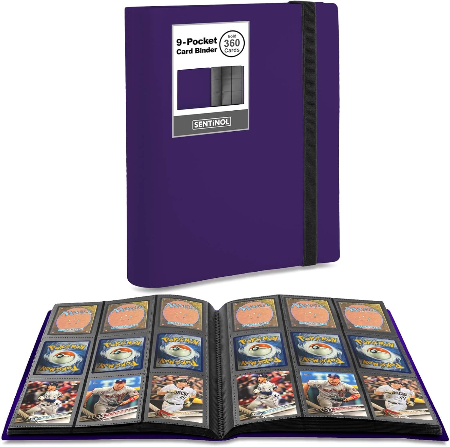 Sentinol Card Collection Binder 9-Pocket - Trading Card Binder Hold 360 Cards in Thick Sleeves, Binder for Cards of Pokemon, MTG, Sports Cards, Kpop Photos, Amiibo Cards, Mini Photos (Purple, 1 Pack)