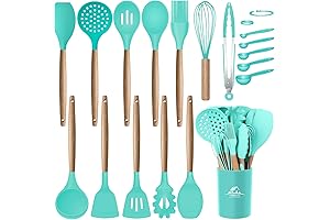 MIBOTE 17 Pcs Turquoise Kitchen Decor Silicone Utensils Set