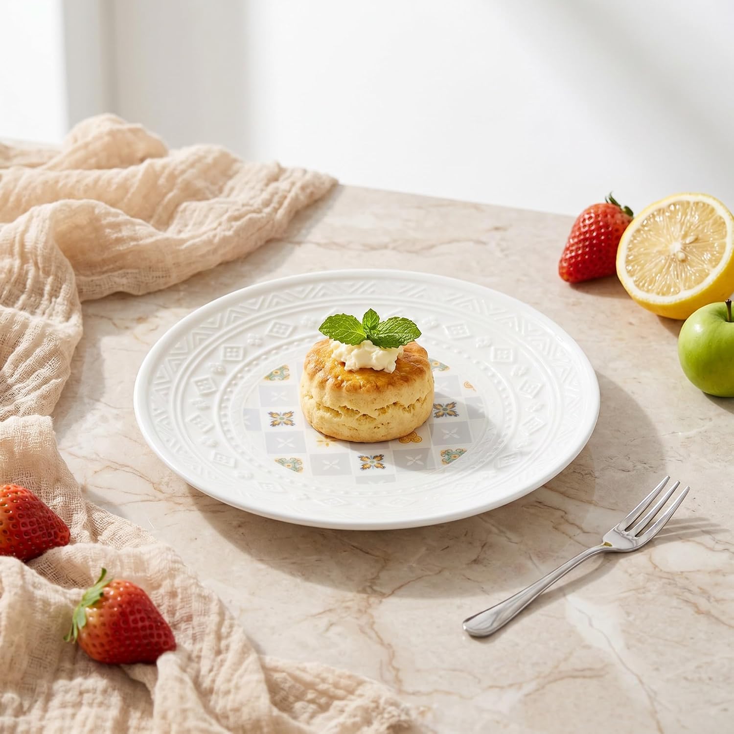Bone China Dessert Plates Set of 6, 6.5 Inch White Appetizer Plates
