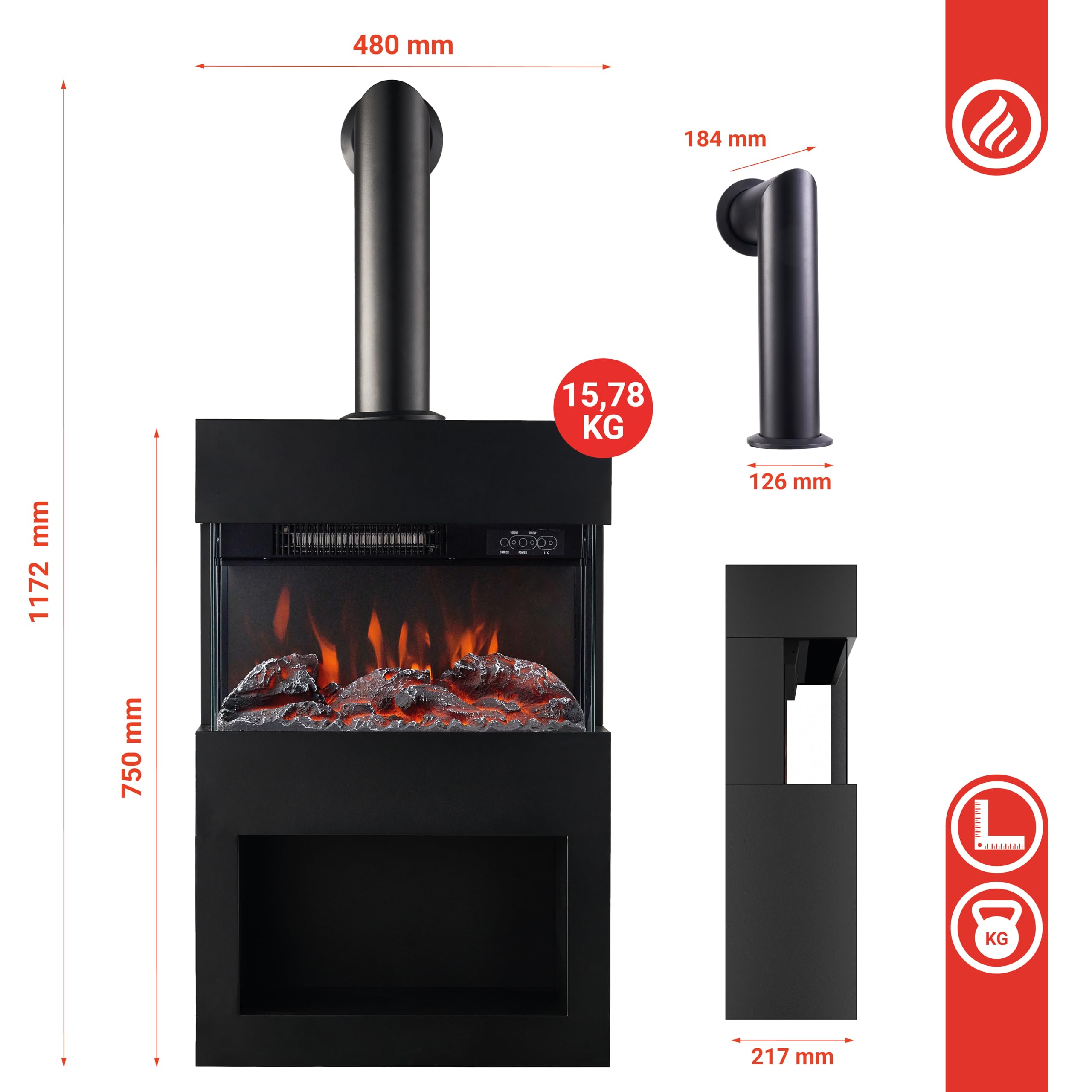 LifePlus Electric Fireplace Stove Heater Infrared 3D Flame Effect Thermostat Freestanding Heater For Indoor Room 1500w 27 - View #12