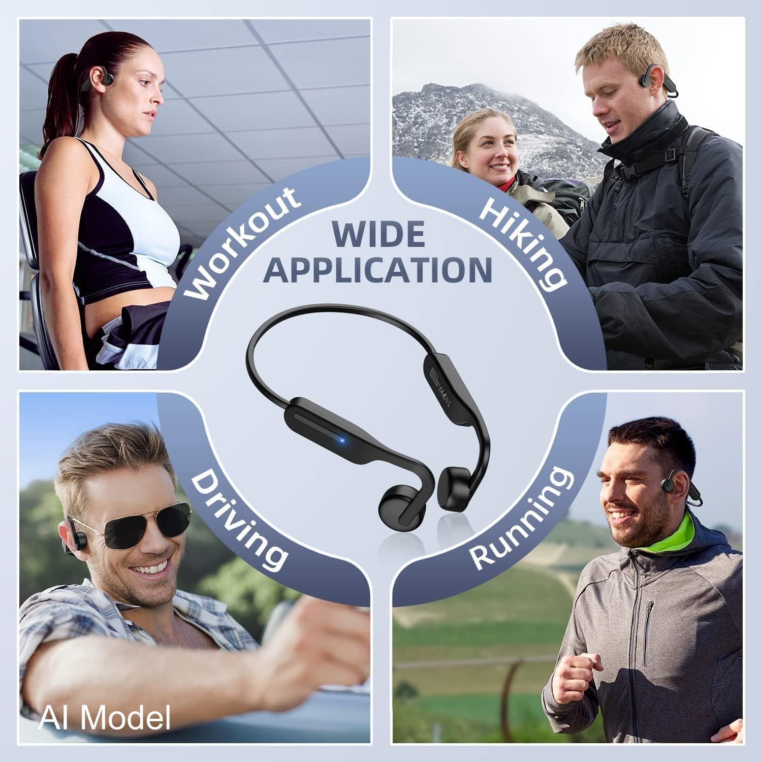 X14 - Auriculares Bluetooth 5.3 de conducción ósea, negros, inalámbricos para correr, deportes al aire libre