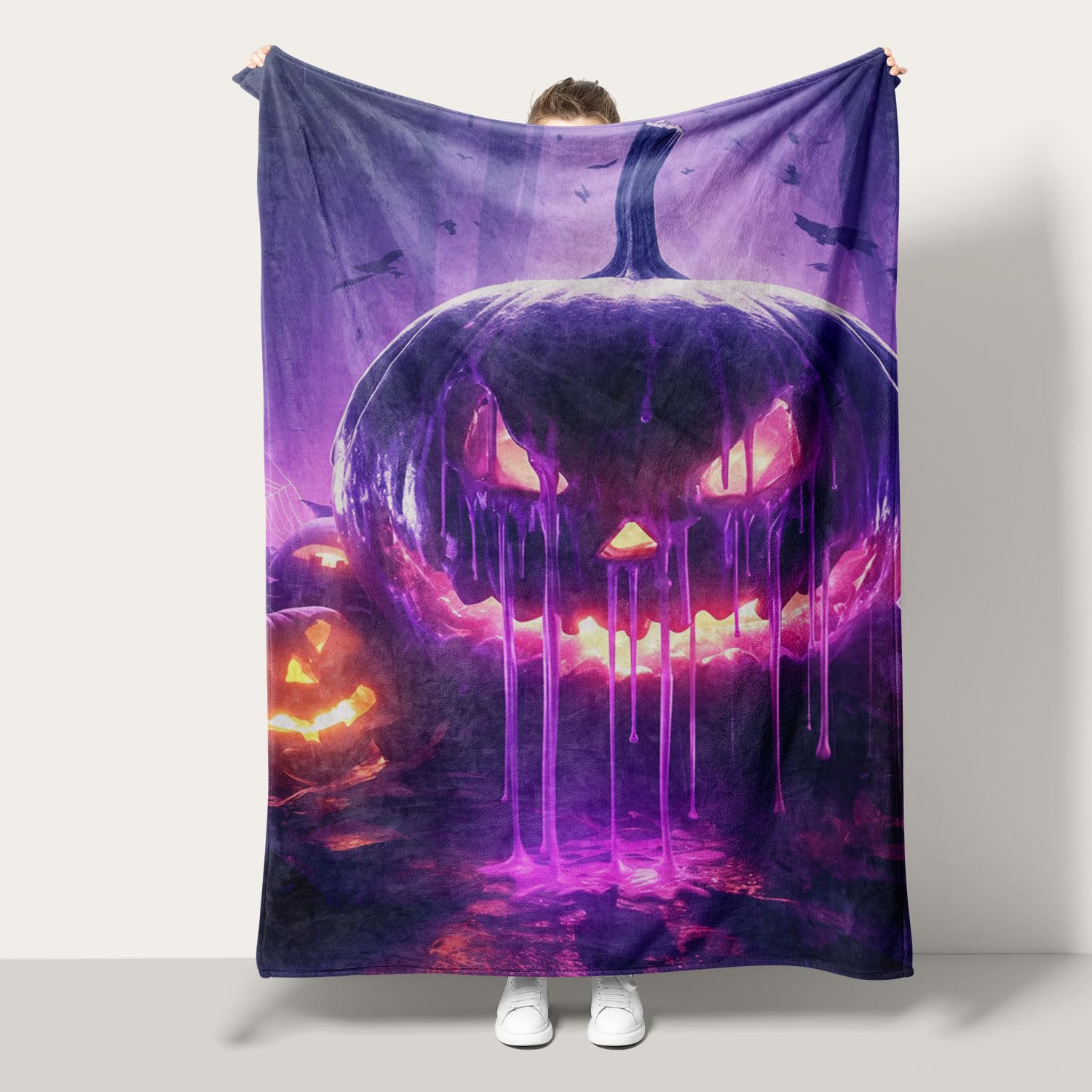 Couverture citrouille violette flanelle pour vos soirées cocooning