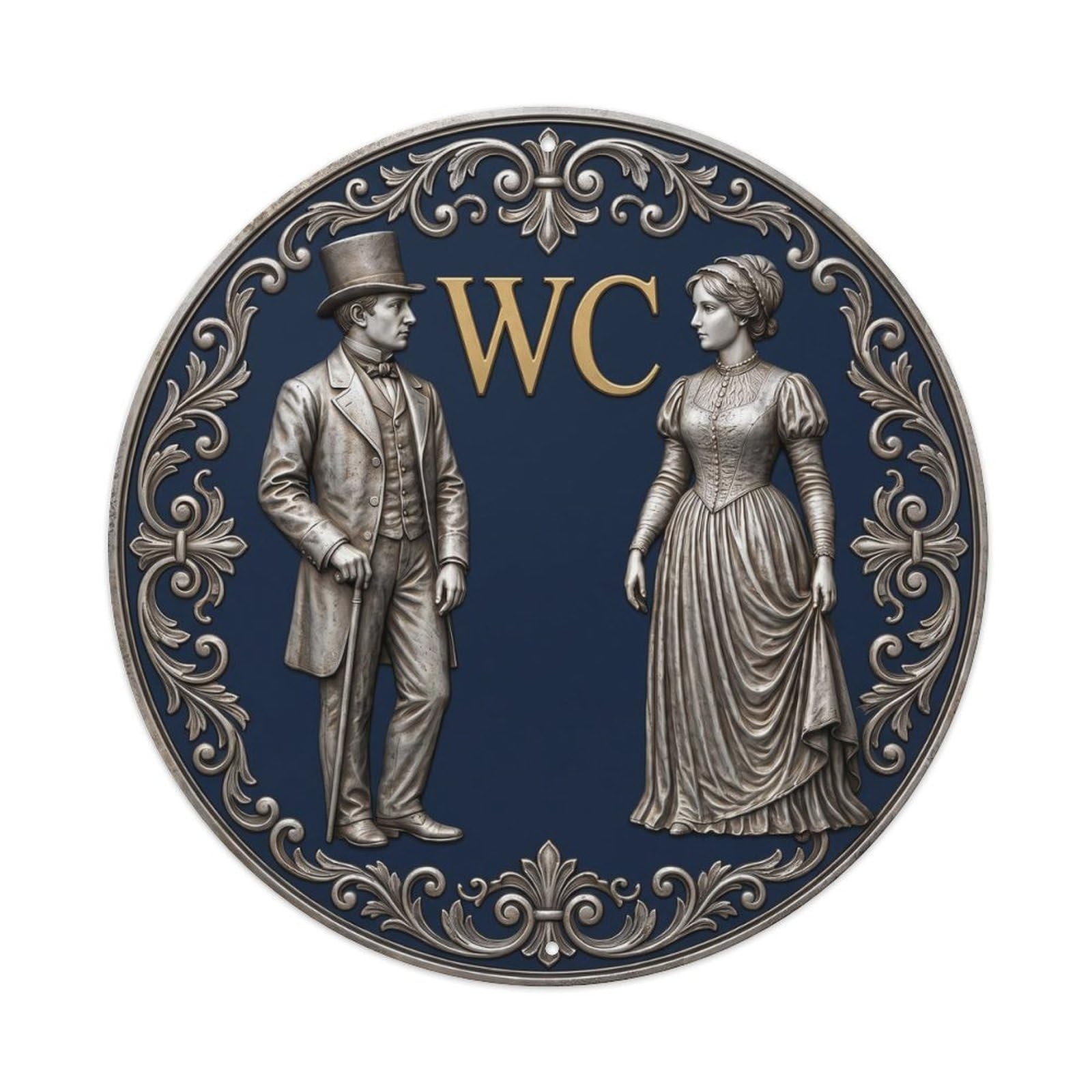 Odgynaw 8X8inch(20X20cm) Victorian Wc Gentleman Lady Relief Metal Tin Sign