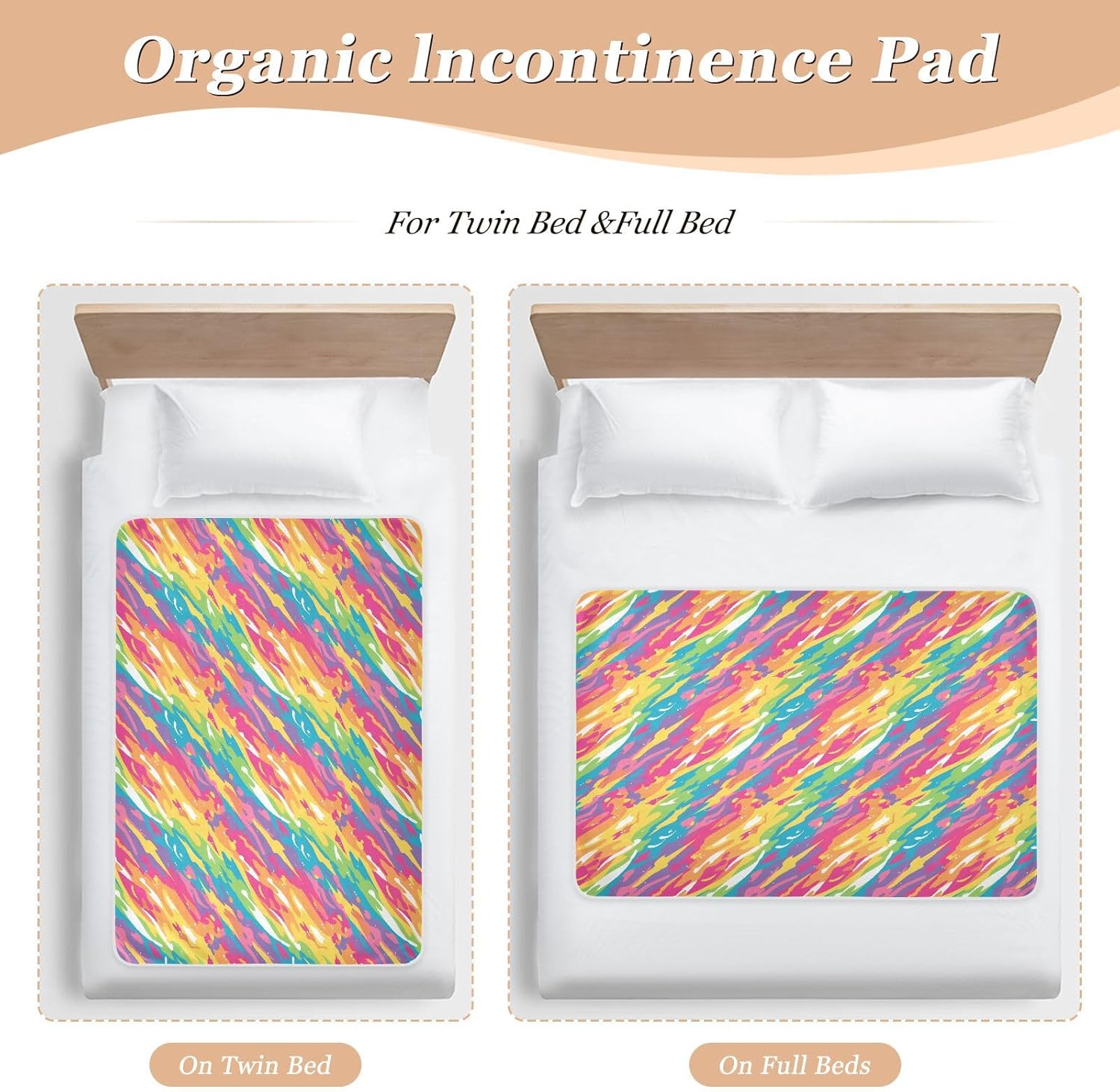 Rainbow Coloful Geometric Extra Large Resuable Toddler Mattress Pads Waterproof Washable Potty Training Mats Slip-Resistant Pad Liner for Baby Toddler Children , 52" L x 34" W