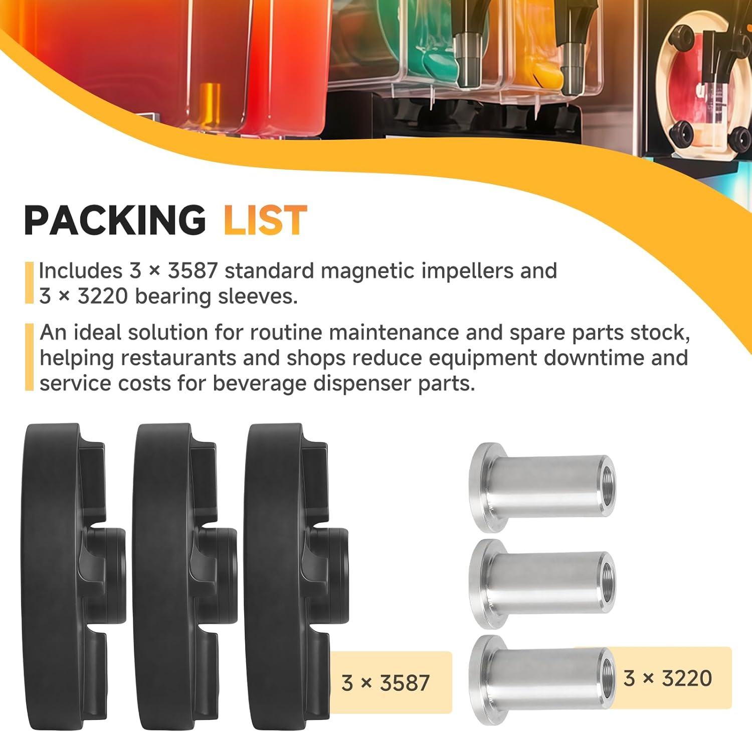 (3 Pack) 3587 Standard Magnetic Impeller & 3220 Bearing Sleeve Kit – Replacement Parts for Beverage Dispensers, Compatible with Grindmaster Crathco, Fits D15 D155 D25 D255 D35 D355