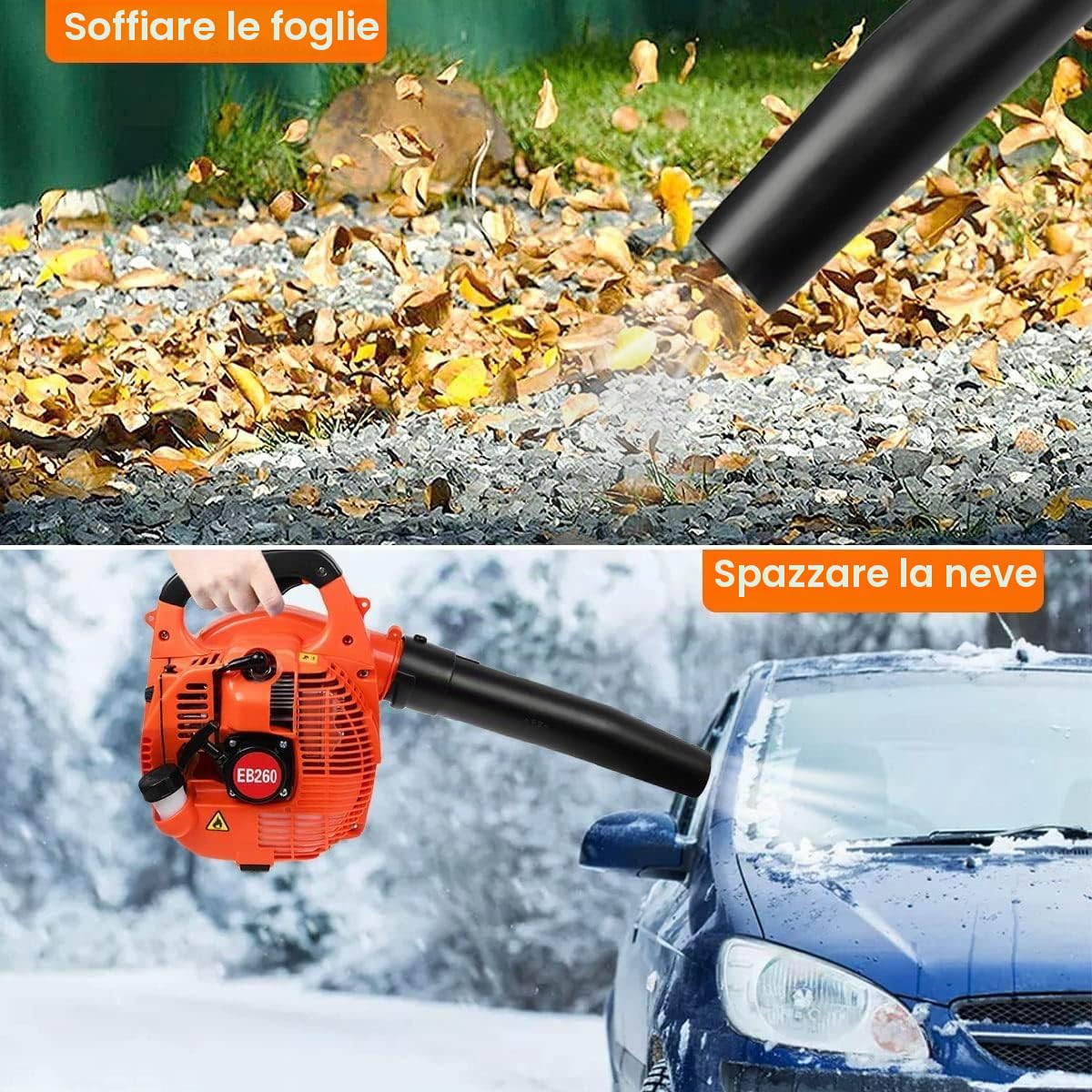 Soffiatore da giardino senza fili a benzina, per neve, erba e soffio, aspiratore potente con motore raffreddato ad aria a 2 tempi da 26 cc, portatile a mano, per soffiare foglie, trucioli di legno