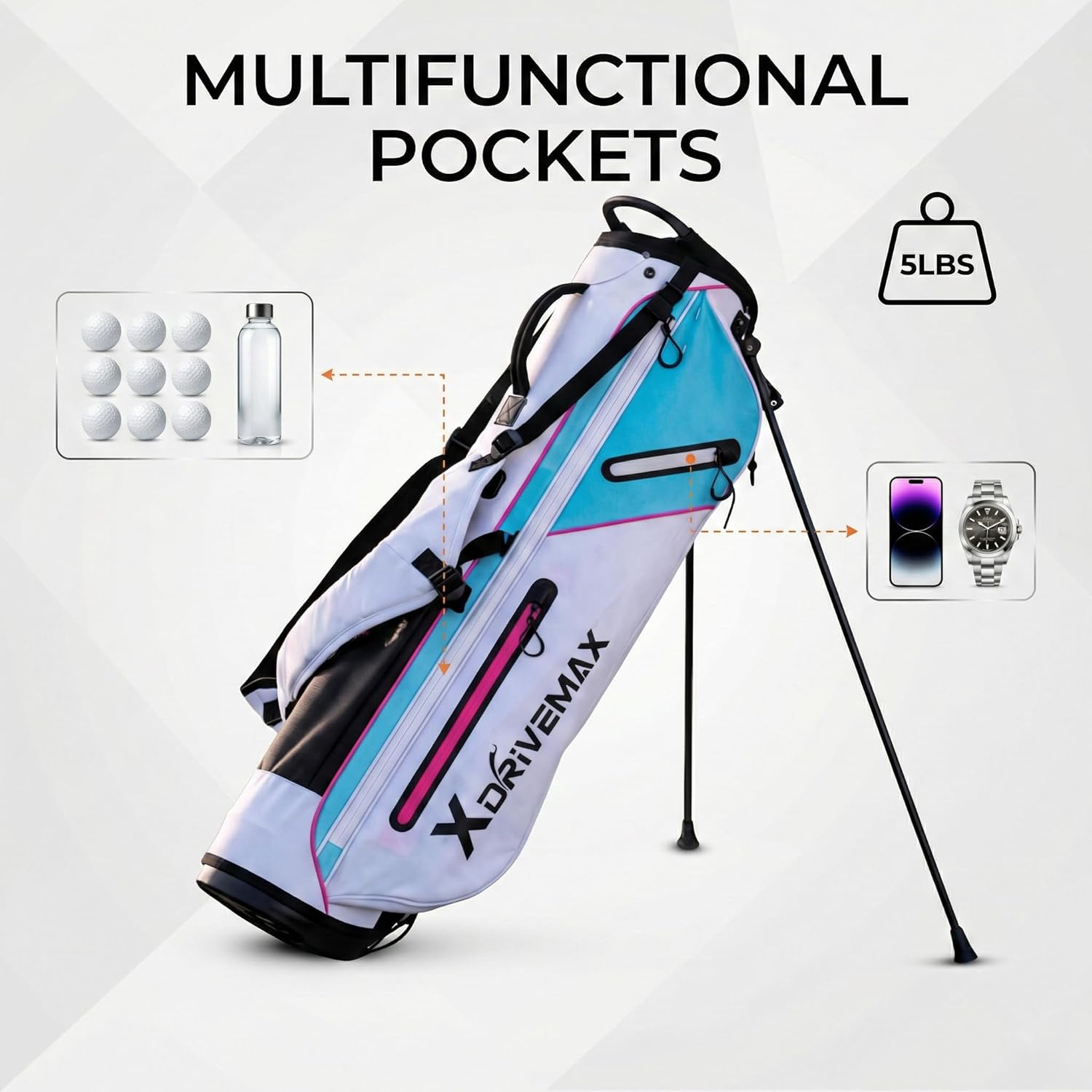 Golf Stand Bag, Ultra Lightweight Compact Design for Walking Rounds, Easy-Carry Slim 4-Way Top for Multiple Pieces, for Par 3 & Practice - Image 6