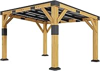 Vista 8 de Jocisland Cochera de madera de cedro de 10 x 12 x 8 pies, toldo resistente con techo de acero galvanizado inclinado para todo tipo de clima, refugio