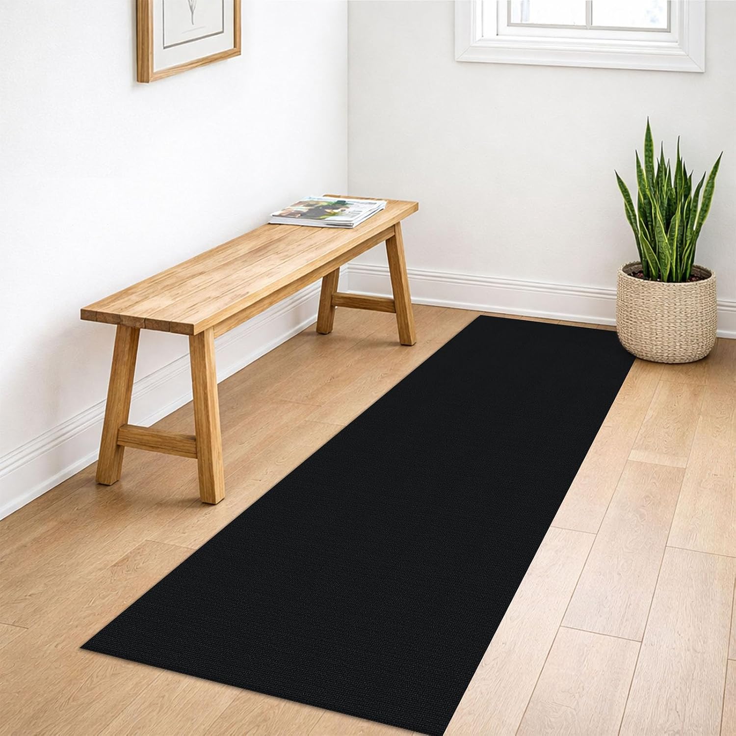 Lansny Washable Runner Rug 2x5 Hallway Runners Braided Cotton Entryway Runner with Non Slip Backing Indoor Runners for Hallway Kitchen Bedroom, Black