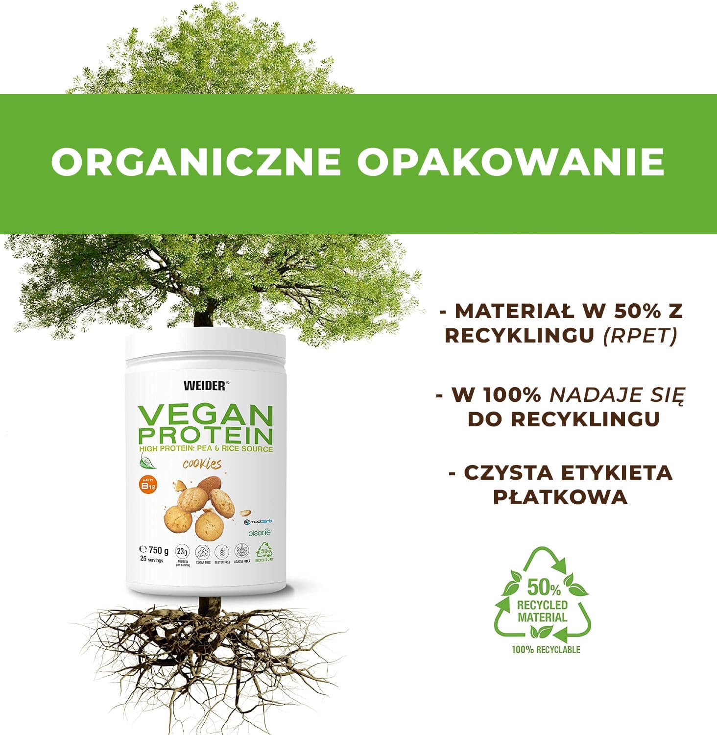 Weider Vegan Protein 750 g - Izolat Białka Grochu i Ryżu, Z Witaminą B12 i Stewią, Bez Glutenu i Cukru, W 100% Nadające się do Recyklingu, Smak Waniliowy