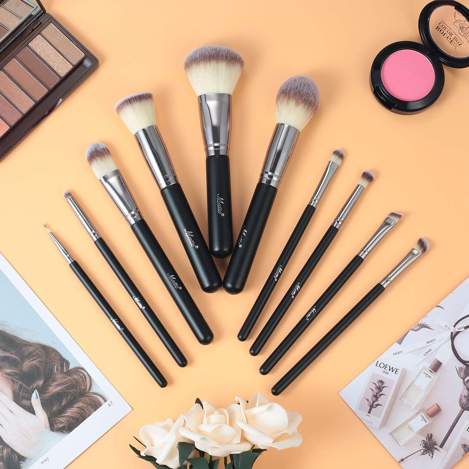 Matto Makeup Brushes 10-Pieces Makeup Brush Set, Premium Cruelty-Free Synthetic Cosmetic Brushes for Foundation Blending Blush Concealer Eye Shadow