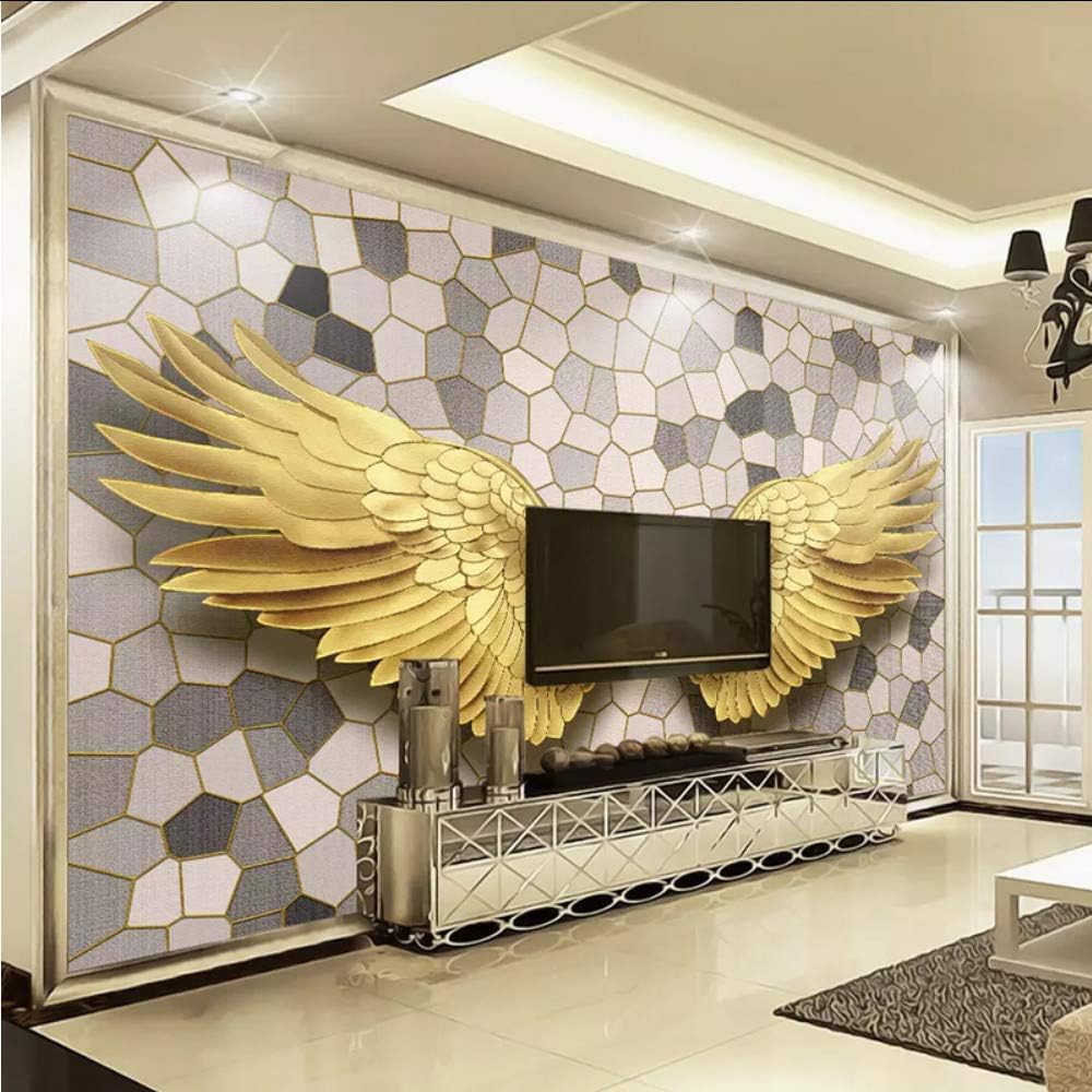 Lifme Custom Mural Wallpaper Modern 3d Gold Angel Wings Mosaic Stone Wall Photo Texture Wallpaper Tv Room Sofa Wall Background 3 D 250x175cm Amazon Com