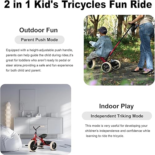 Miniatura 3 de Triciclos para niños de 2 a 6 años 2 en 1 con asas de empuje ajustables y extraíbles, bicicleta de empuje con cesta de almacenamiento de juguetes