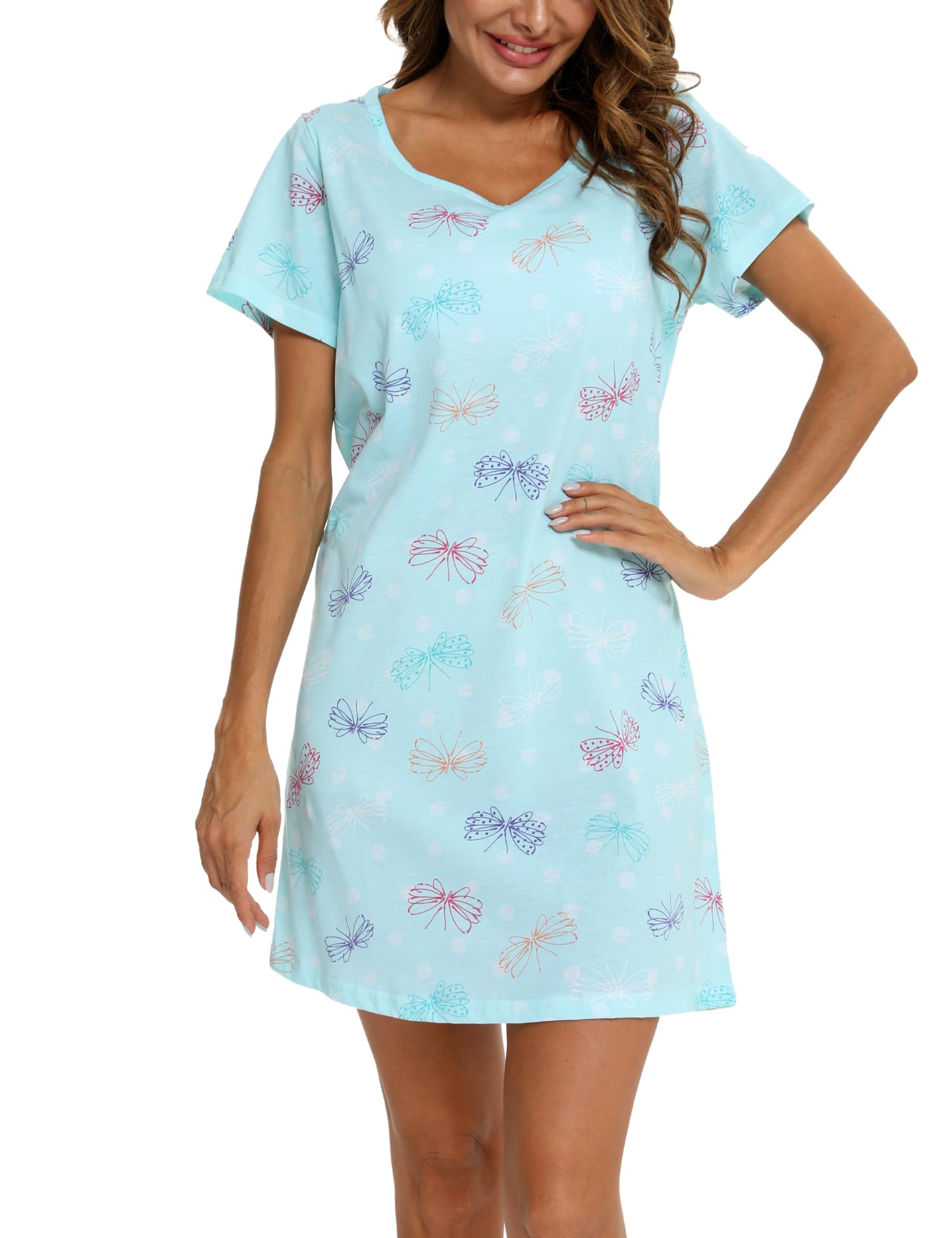 MIA LUCCE Camisón corto de algodón para mujer, manga corta, verano, camisón de dormir para salón