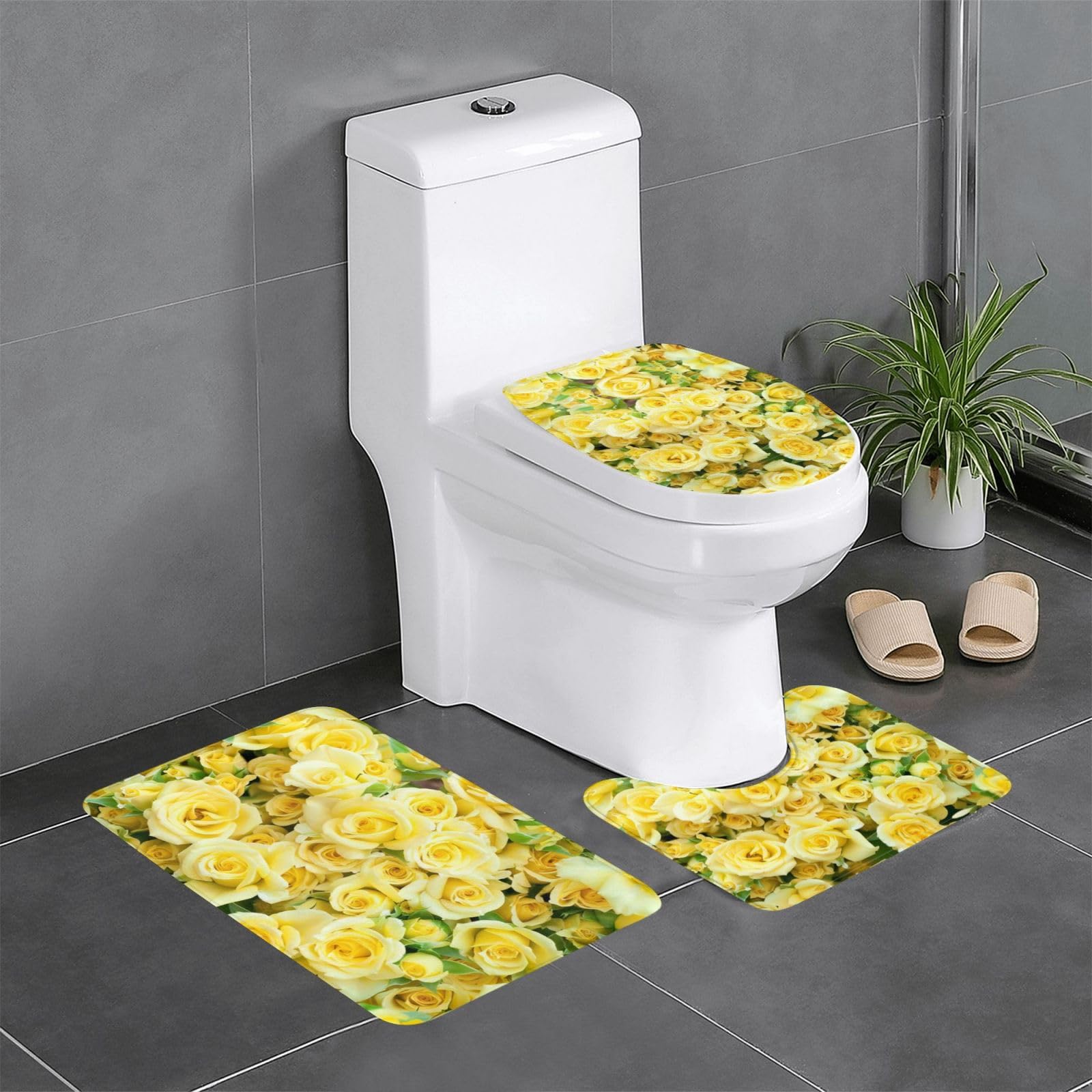 Tapis de bain rose jaune ensemble de tapis de douche grand confort universel