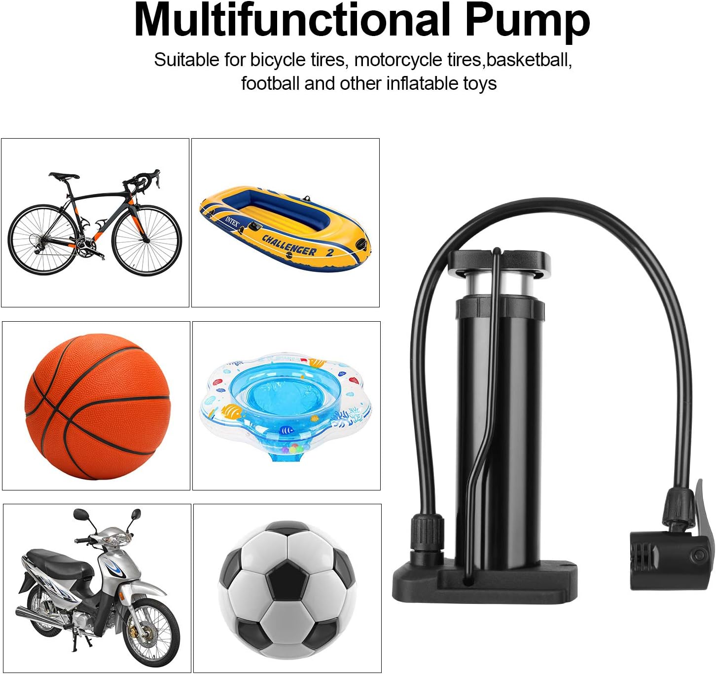 Bike Pump, Foot Activated Bicycle Pump, Portable Mini Bicycle Pump fits Universal Presta and Schrader | Aluminum Alloy Bicycle Tire Pump for Road, Mountain and BMX Bikes, Black