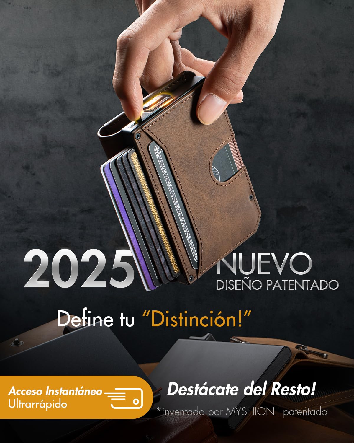 Carteras para Hombre con Protección RFID, Cartera Pop-Up Pequeña para 8–11 Tarjetas, Tarjetero Delgado para Hombre con Clip para Dinero, Ventana ID y Orificio para Llavero (Marrón)
