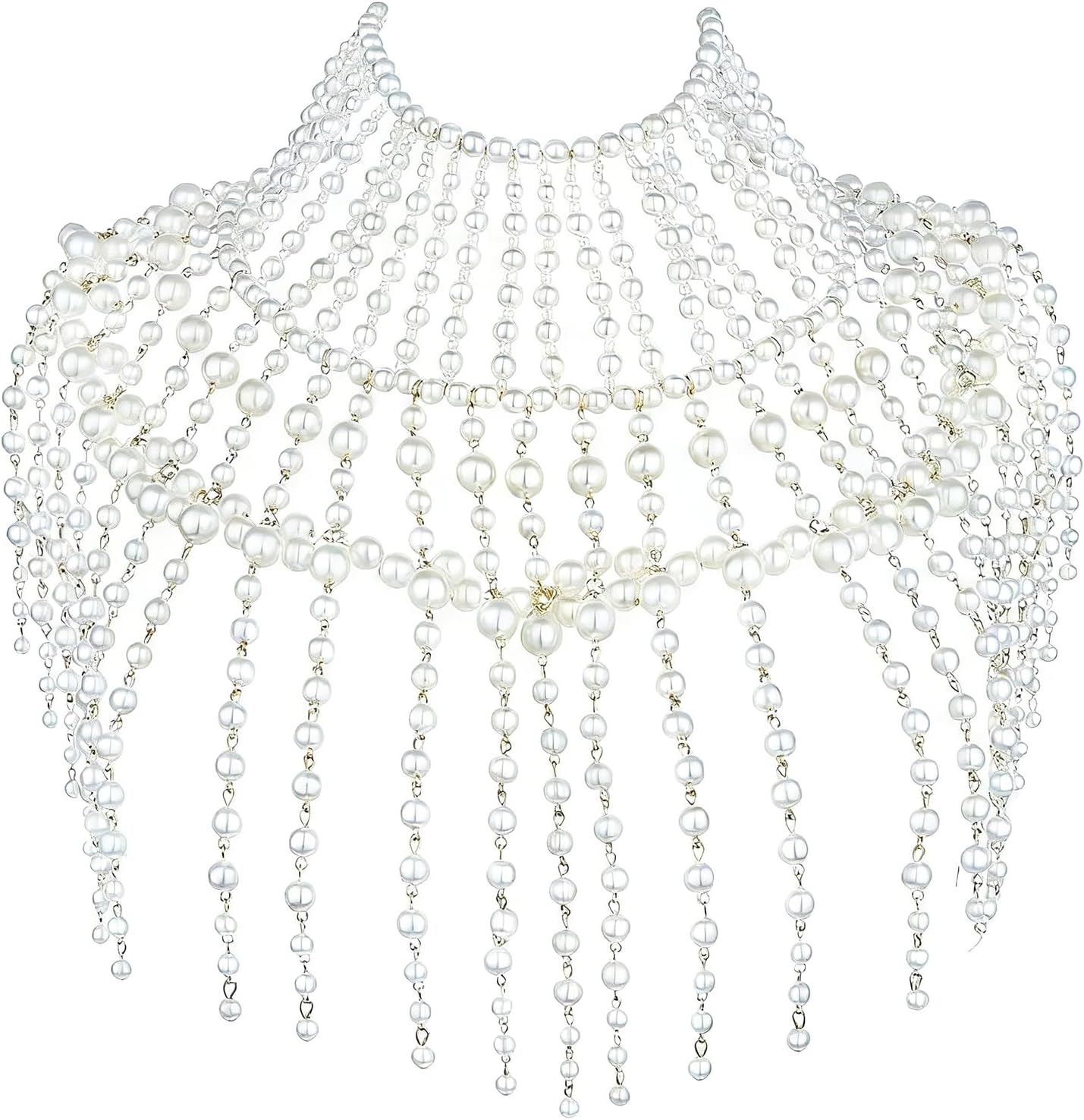Pearl Shawl Layered Jewelry Shoulder Body Chain Harness Pearl Beaded Necklace Collar
