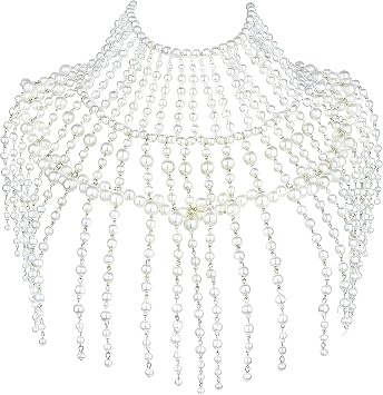 Pearl Shawl Layered Jewelry Shoulder Body Chain Harness Pearl Beaded Necklace Collar