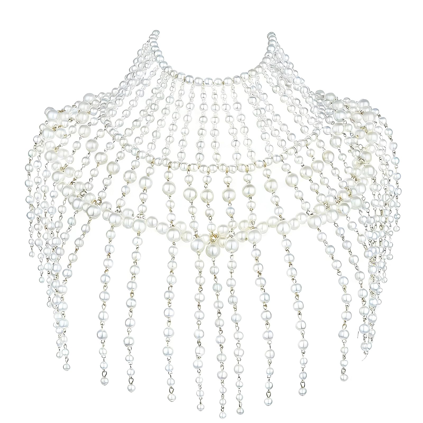oringnat Layered Jewelry Shoulder Body Chain Harness Pearl Beaded Necklace Collar