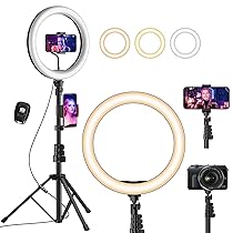 UPhitnis 12″ Ring Light, Luce per Selfie, 63″ Staffa Triangolare, Luce ad Anello LED da 3 modalità di Illuminazione con 10 luminosità, per Trucco, Fotografia, Youtube e Video Selfie