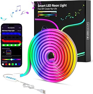 COLWINKU LED Neon Rope Lights, 3.3FT/1M RGB LED Strip Lights App Control, Music Syncing, Neon Lights Strip Flexible DIY De…