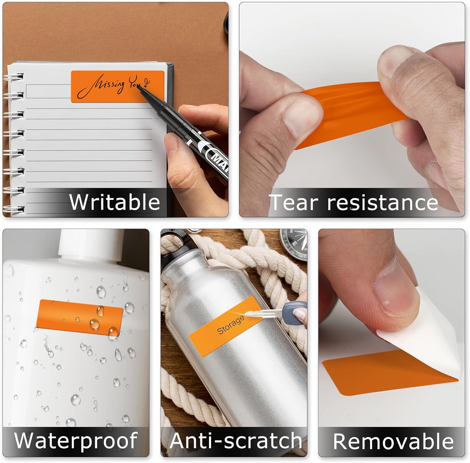 Orange Color Coding Labels 1 × 2 Inches Self-Adhesive Vinyl Rectangle Stickers Waterproof Name Tags Removable Roll for Office School Home 500 PCS - Image 3