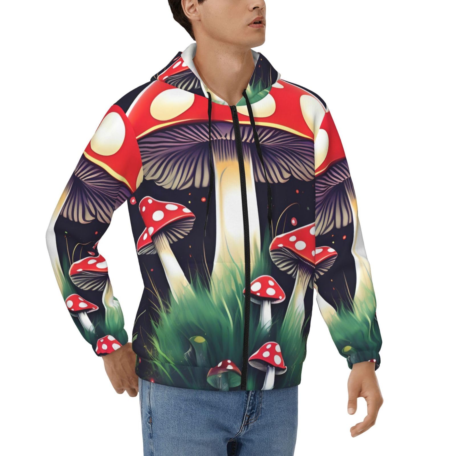 Pull à capuche imprimé champignons magiques graphique et zippé - 8