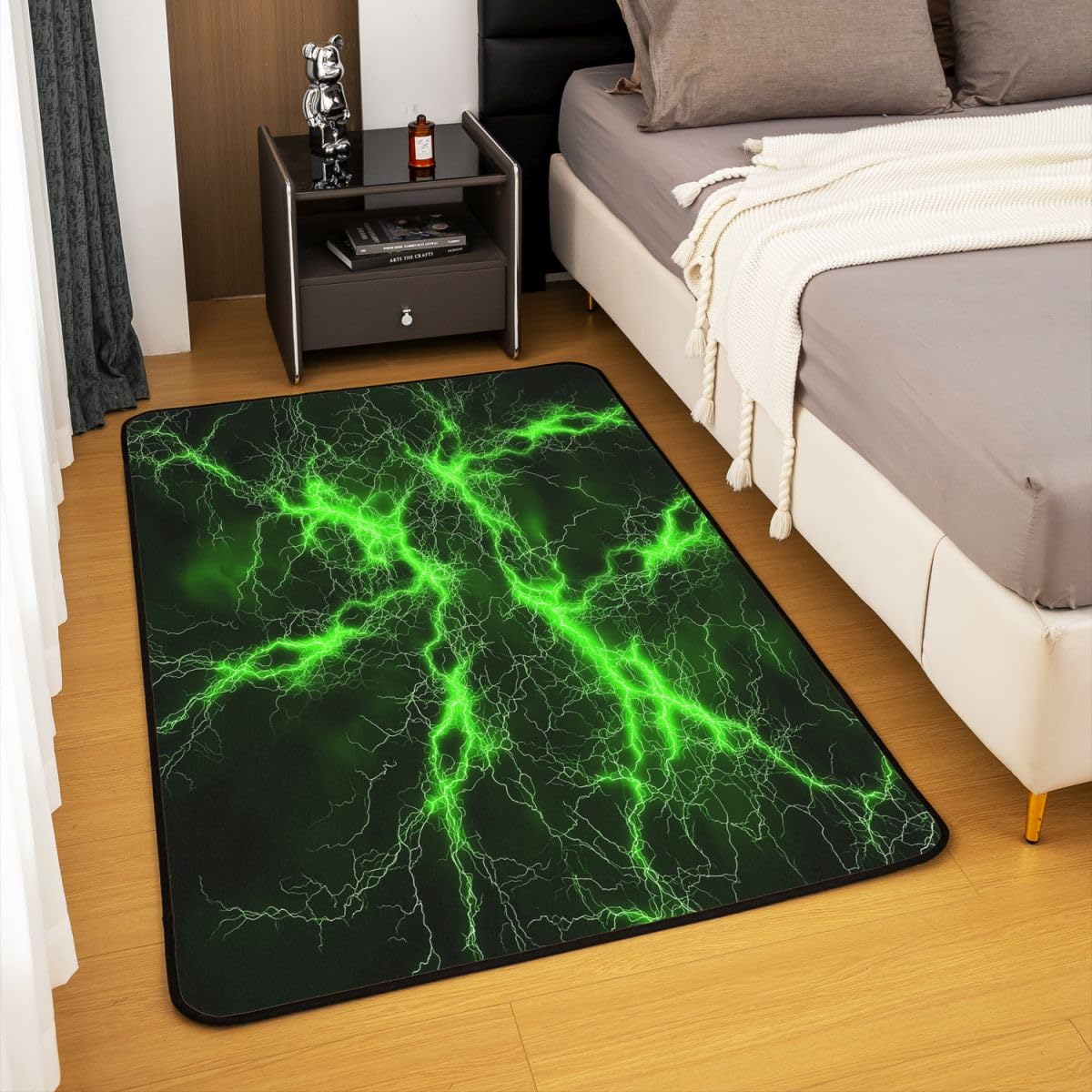 Loussiesd Tapis Salon 100x150cm Vert CorlNoir Tapis Chambre Exterieur Intérieur Lightning Antidérapant,Doux Géométrique pour Salon et Chambre Art Modernee Abstrait Lavable Luxe