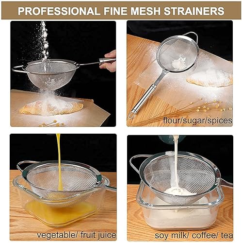 Miniatura 3 de Colador de malla fina de acero inoxidable con mango resistente, perfecto para alimentos, café, azúcar, harina, frutas, 4.5 pulgadas