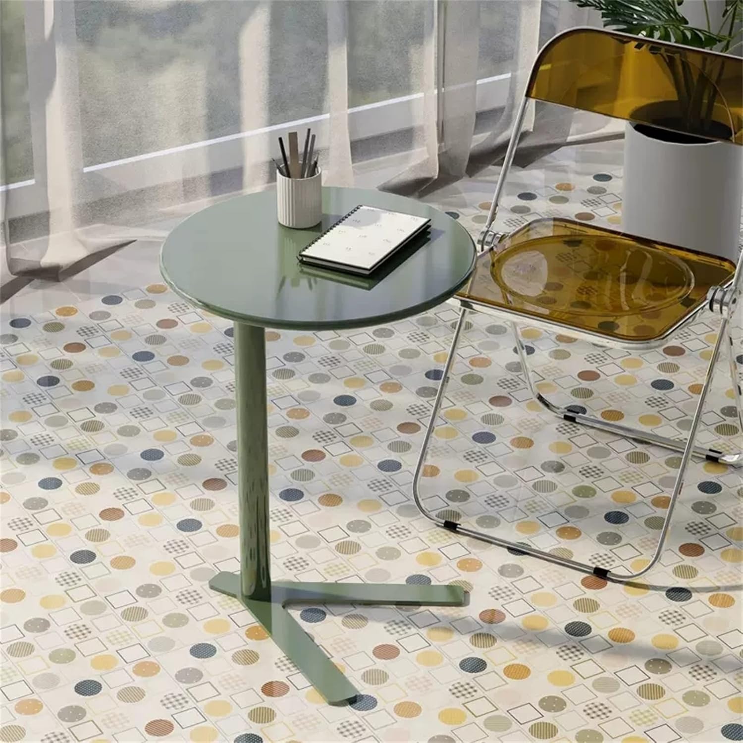 Round Pub Bar Table,( Counter Bistro Pub Tables, Round Iron Top with Coloured Spray Paint, V Shaped Side Table for Sofa - 18.8" Top, 22"/27" Height (Color : Matte Green, Size : 48x69cm(18.8