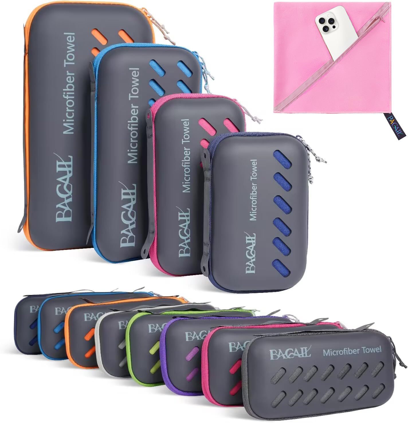 Bagail Asciugamano Da Viaggio In Microfibra, Asciugamano Da Bagno E Telo Mare, Asciugatura Rapida - Super Assorbente - Ultra Compatto, Ottimo Per Sport, Palestra, Yoga E Zaino In Spalla-image