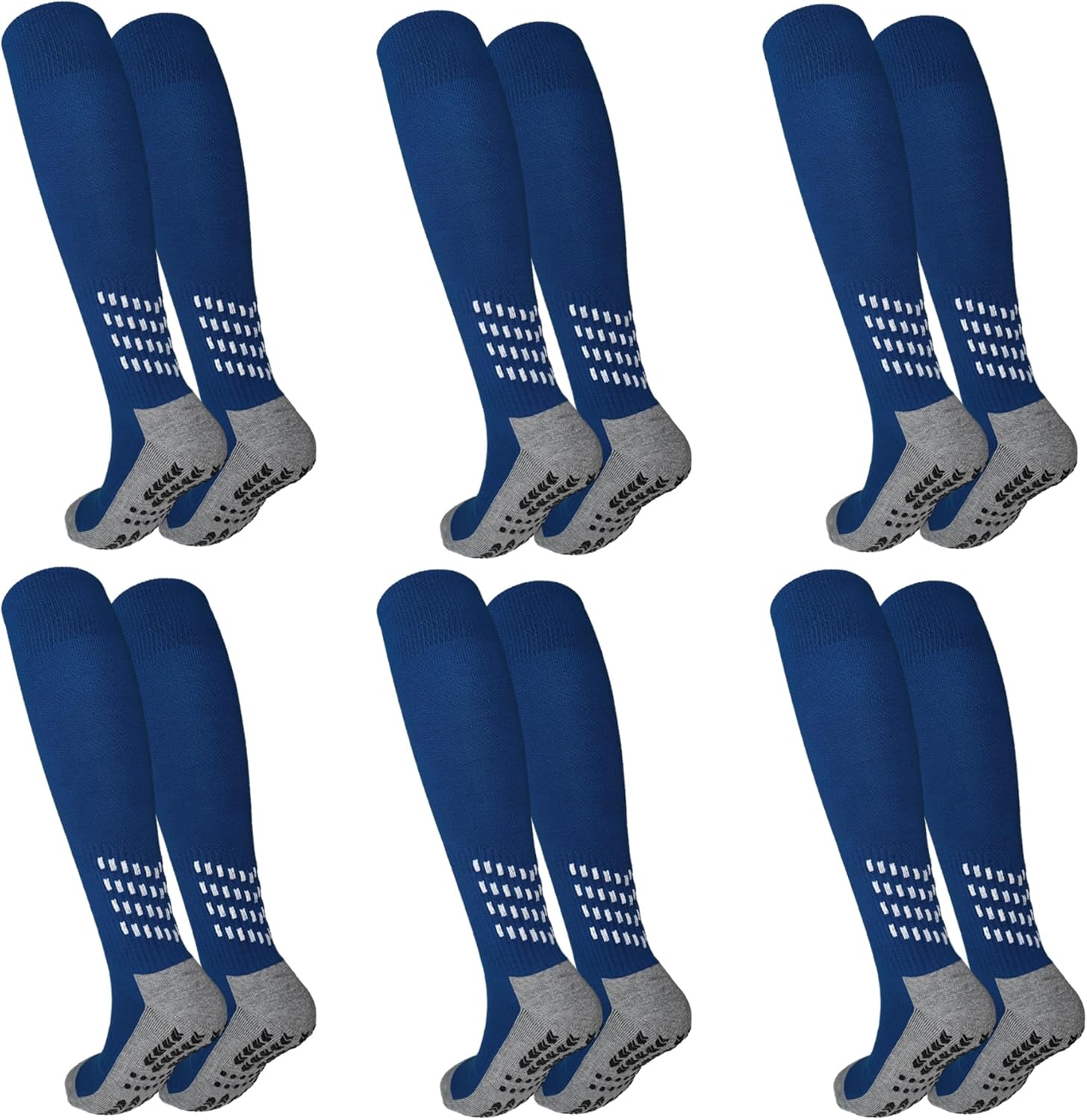 Vegove 6 Pairs Men's Cushioned Soccer Socks with Grip, Non Slip Sports Socks, Knee High Compression Basketball Stockings