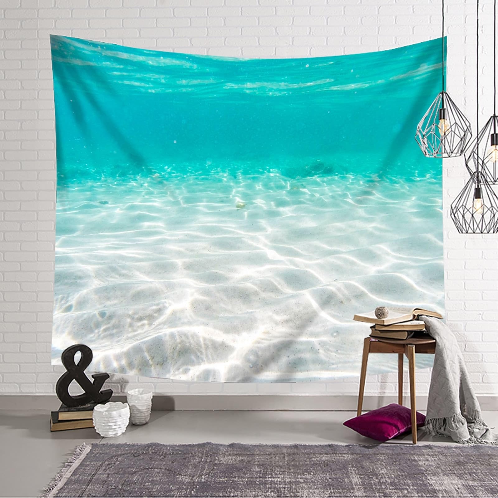 Epinki Wandteppiche Natur, Wandteppich Landschaft Natur Meer Sand Tapisserie Polyester Tapestry für Wohnheim Wanddeko, Lake Grün, 240x220cm