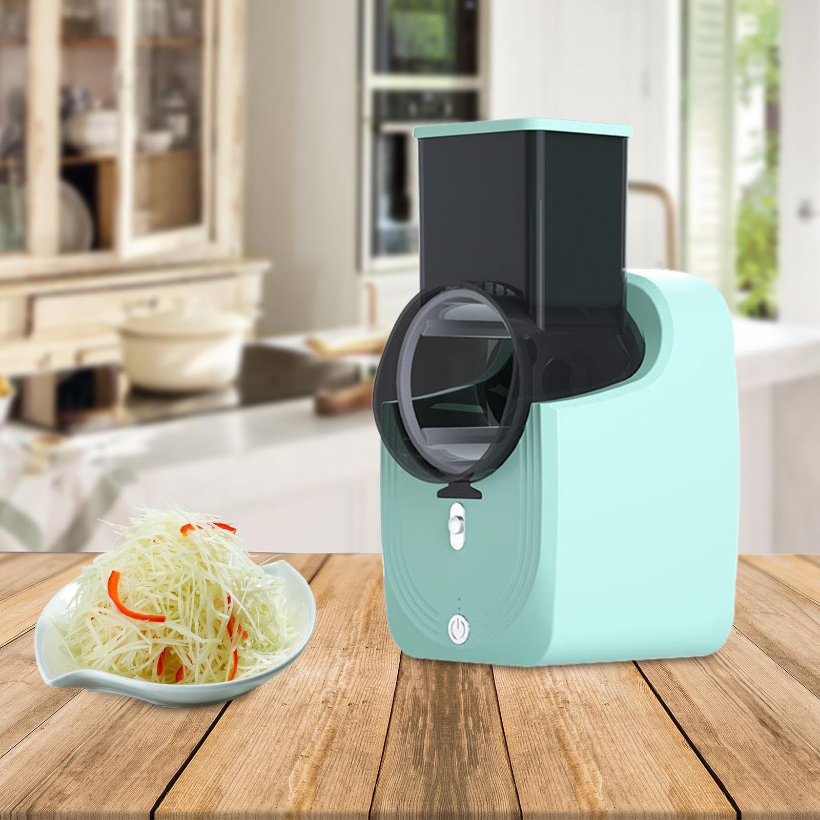 Rallador Eléctrico Rebanador Picador con 3 de Acero Inoxidable y Material Resistente Adecuado para Cocina Doméstica, Verde, Individual