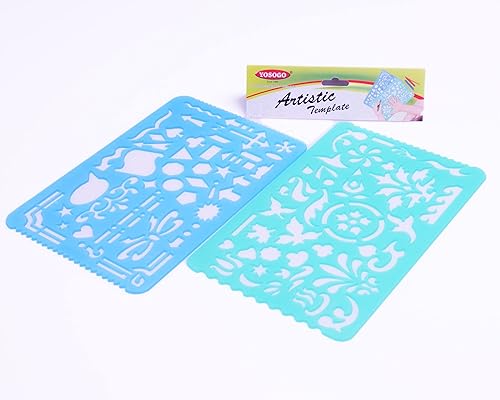 Miniatura 9 de Juego de 2 plantillas de plástico para plantillas, regla de dibujo con varios diseños recortados para proyectos de arte y manualidades, dibujo