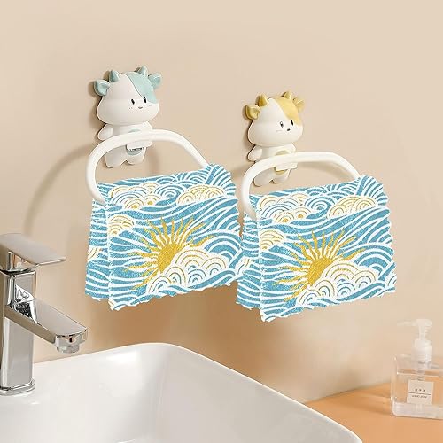 Miniatura 6 de Retro Sky Sun Waves Towels for Drying Dishes 6 Pack Cotton Hand Towels for Kitchen Decorations Tallas para ropa 11x11in