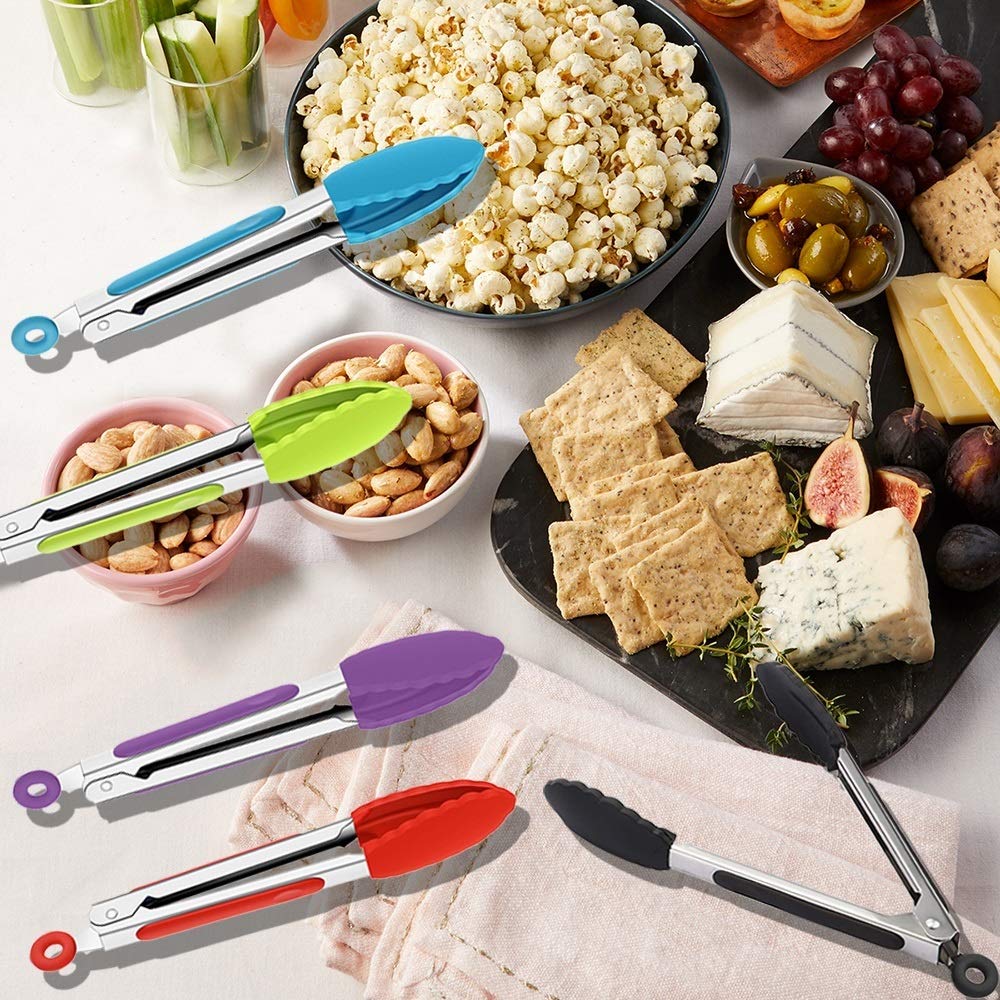 Juego De 3 Pinzas De Acero Inoxidable De 7 Pulgadas, Pinzas De Cocina Pequeñas Resistentes Con Borde De Agarre Festoneado Pinzas De Metal Para