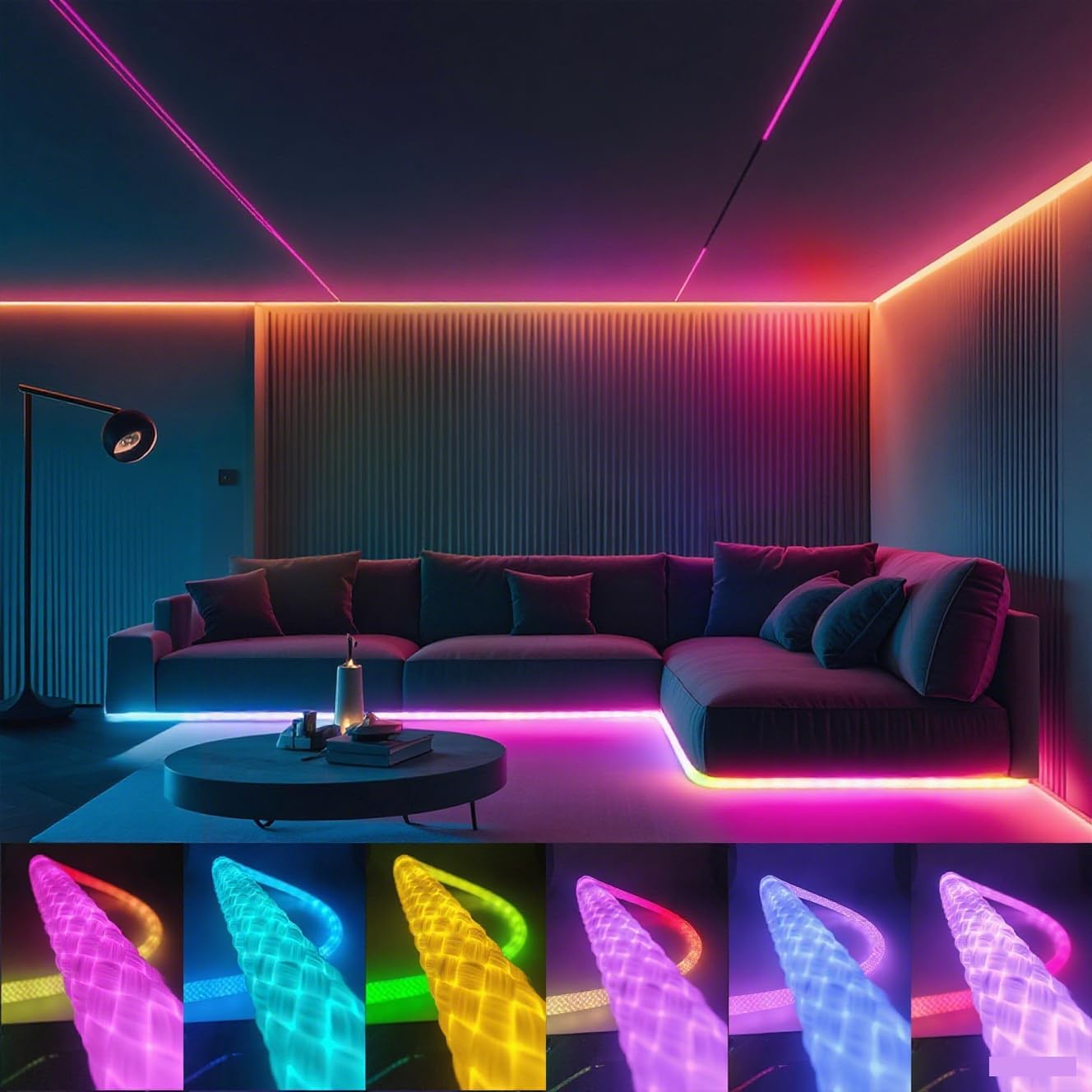 Rope Lights, 16.4FT LED Rope Light DIY, Music Synchronization, Outdoor IP67 Waterproof, Used for Bedroom and Wall Decoration, Music Synchronization, Bedroom, Gaming, Party, Christmas