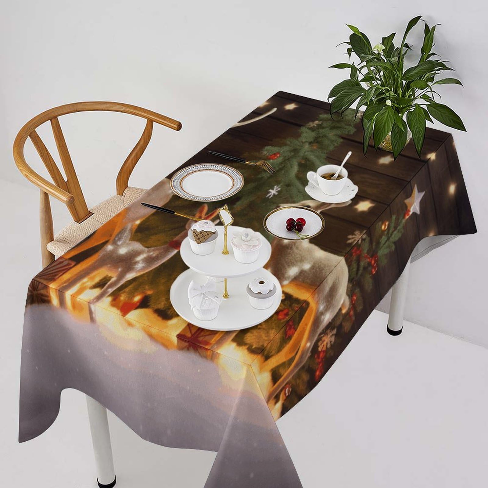 Nappe de Noël imperméable 140x140 lourde et antitache motif sapins