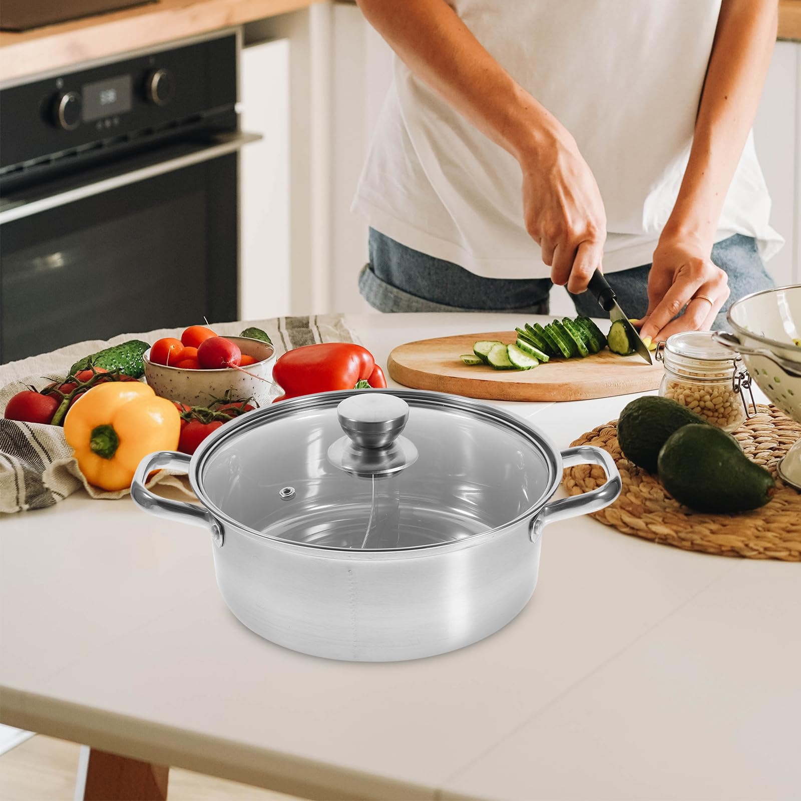 Housoutil Pentola Hot Pot in Acciaio Inossidabile Doppio Divisore, Facile da Pulire di Fattura Fine, Adatta a Cucina a Gas e Induzione