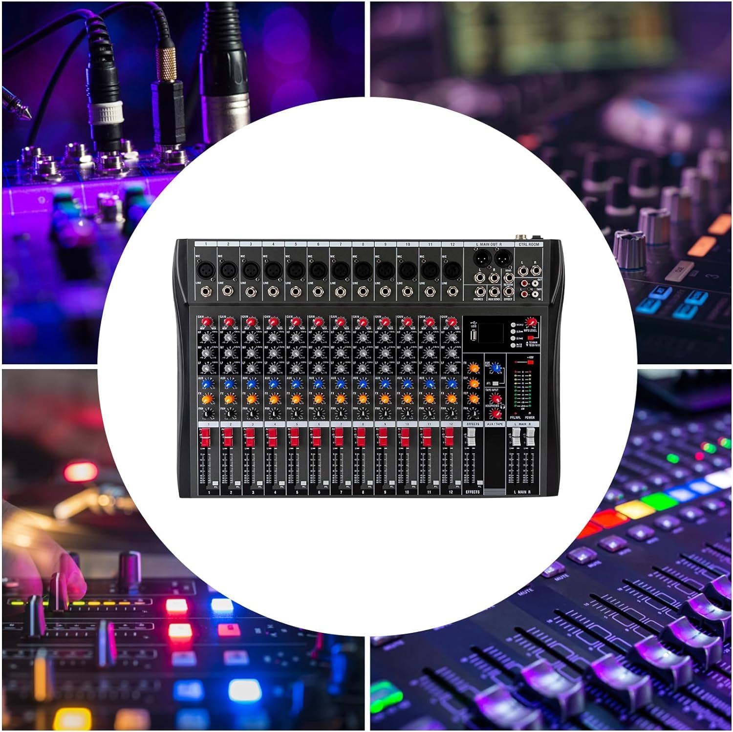 Console audio a 12 canali, amplificatore per studio Mixe Live Mixer Bluetooth USB, per registrazione DJ Stage Karaoke Bar Live Streaming