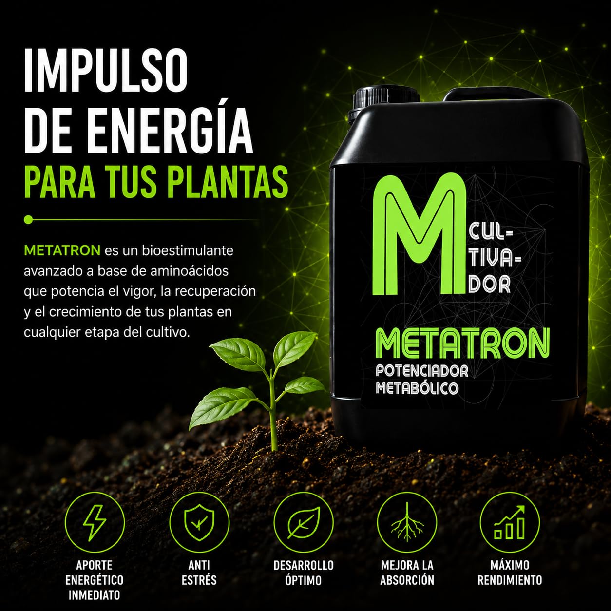 METATRON 5 L – Bioestimulante Aminoácidos Anti Estrés Energía Plantas Fertilizante Líquido Cultivo Interior Exterior - Anarkia81