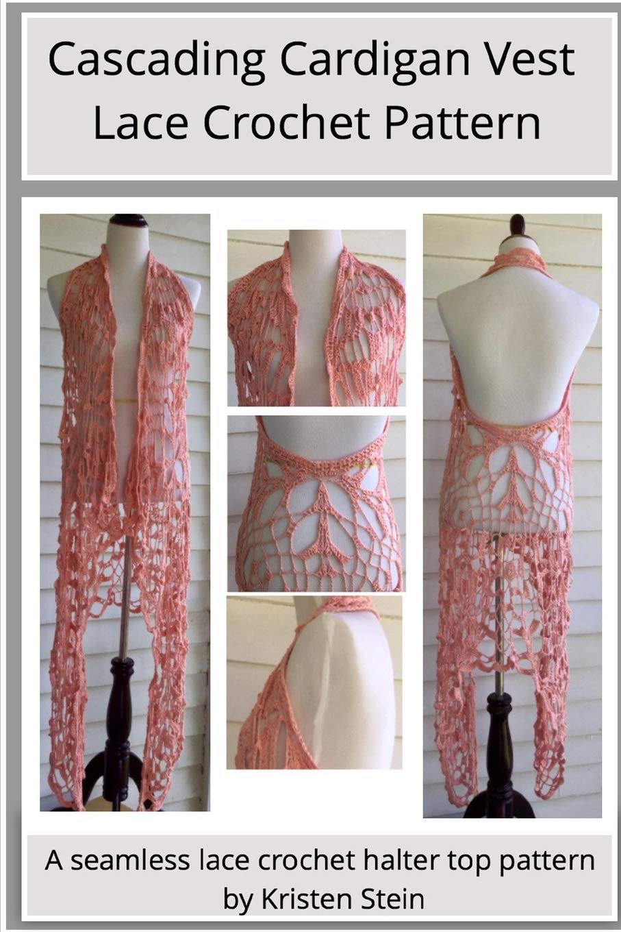 Cascading Cardigan Vest Lace Crochet Pattern: A seamless lace crochet halter top pattern