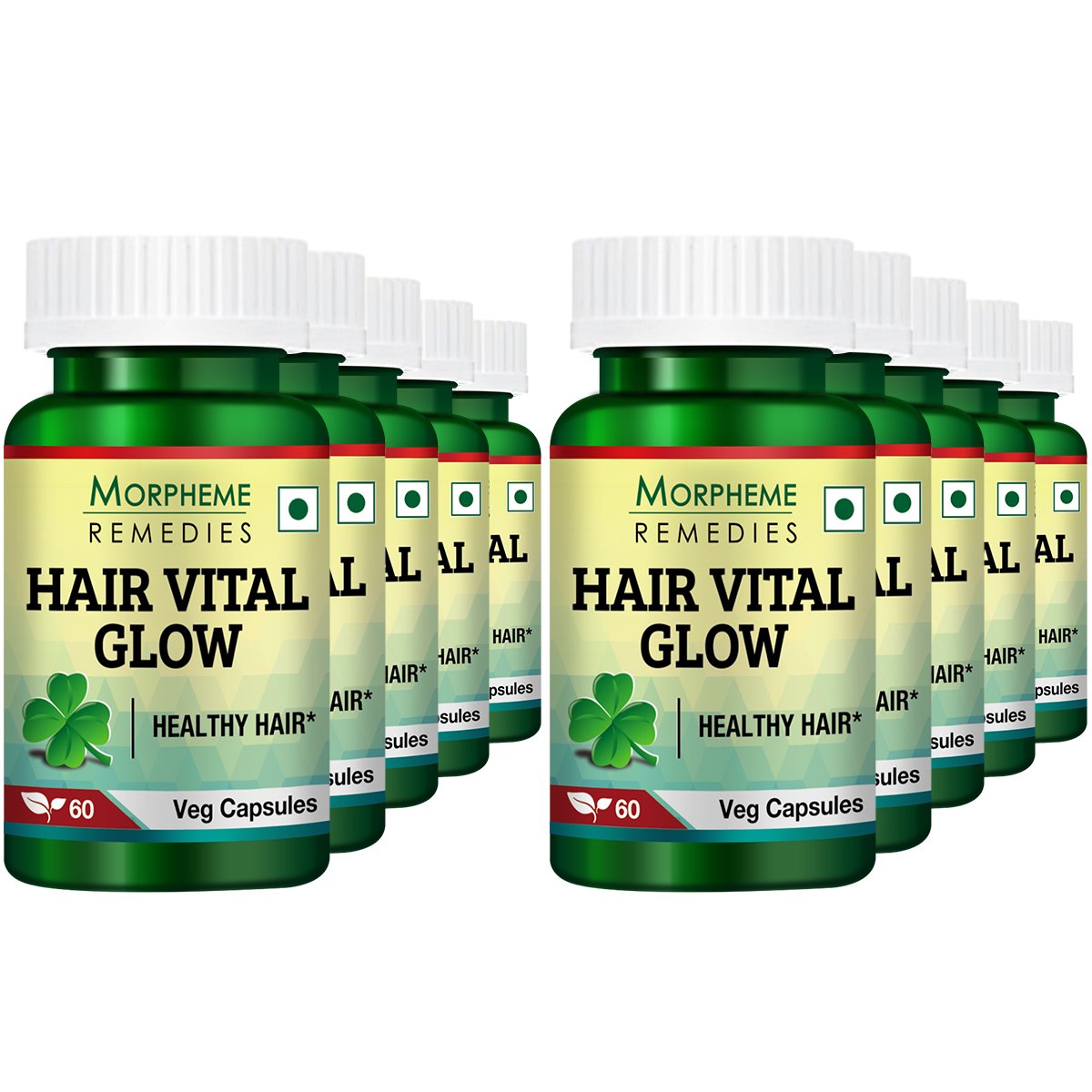 Morpheme Hair Vital Glow 60 Veg Caps - for Hair Health (Pack of 10)