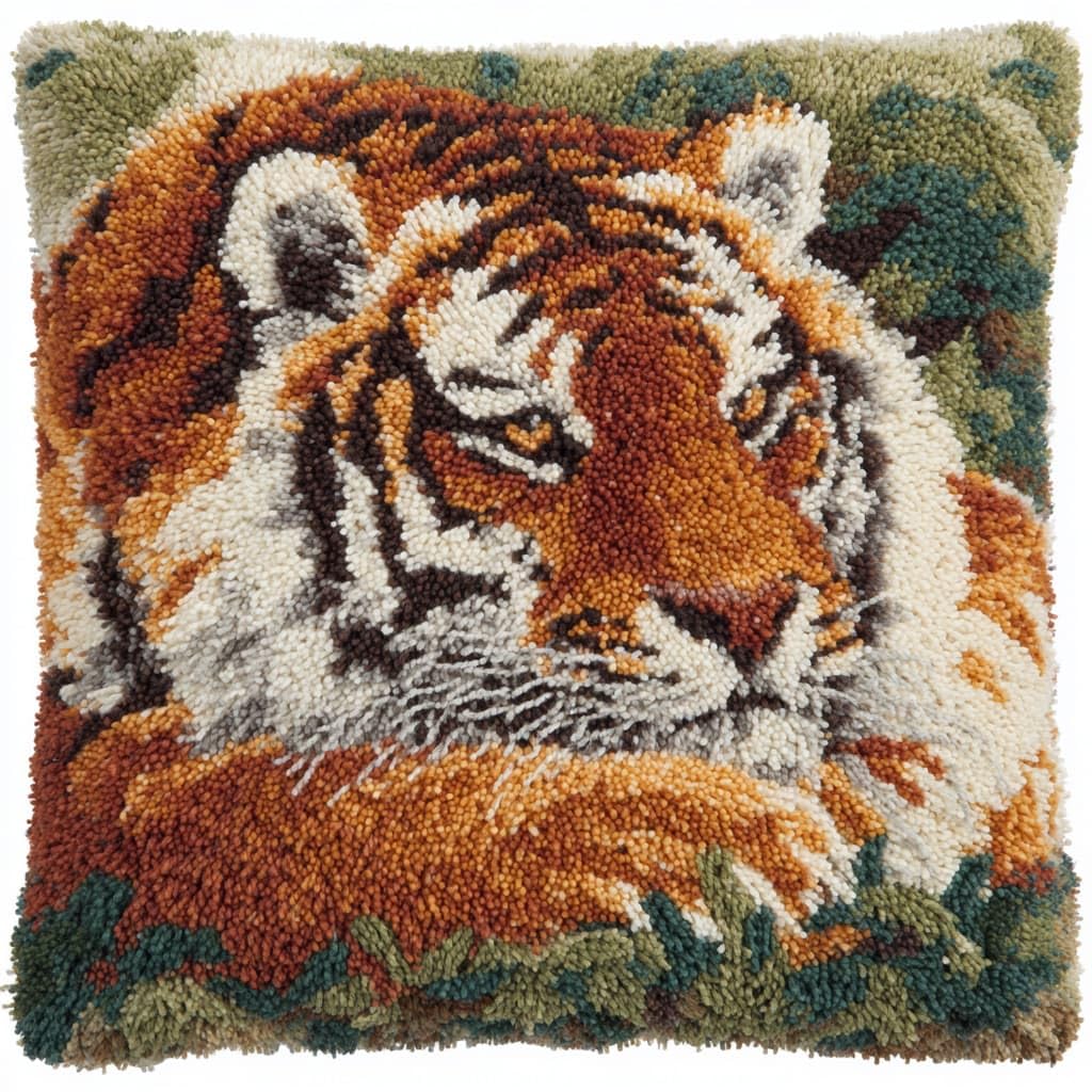 WallustrioaW Latch Hook Kits Pillow,Animal Tiger